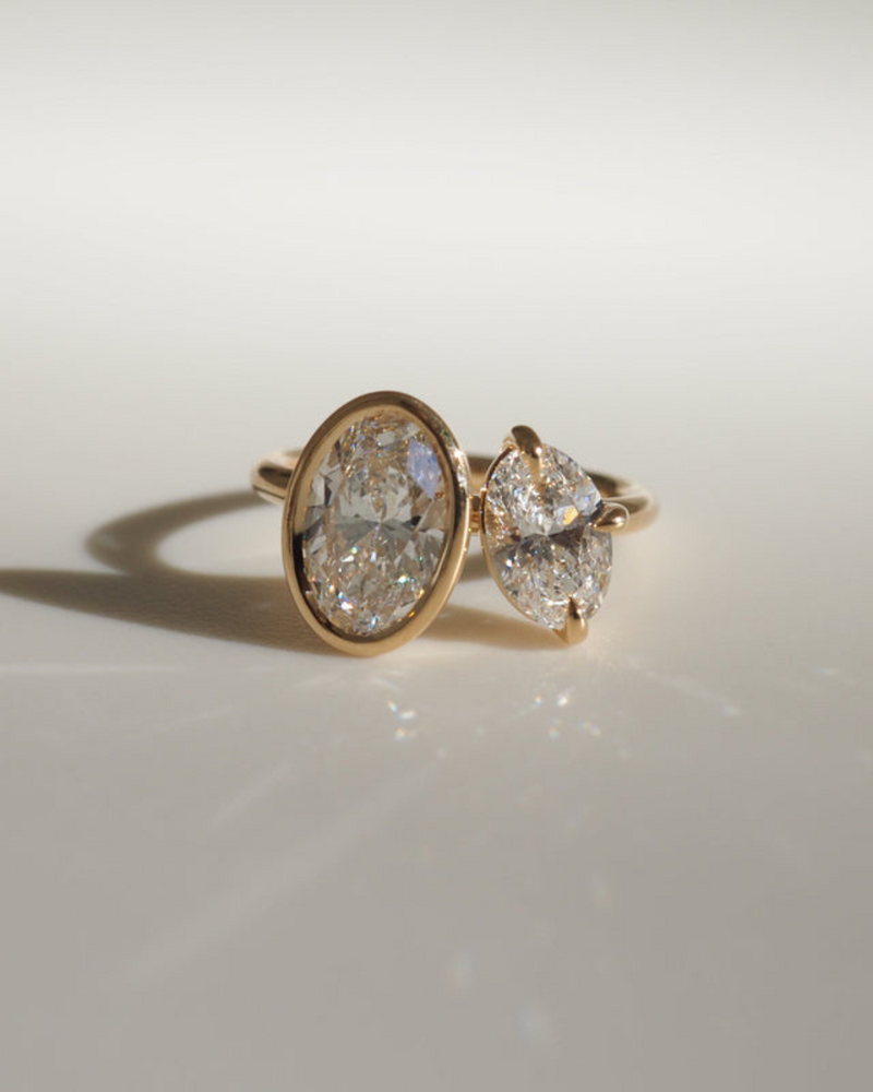 3.0 Carats  Oval Shaped CVD Diamond Two Stone Style Engagement Ring