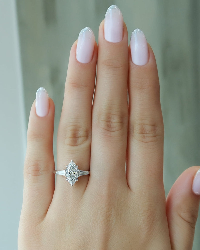 2.0 - 4.0 CT Marquise Cut CVD Diamond Three Stone Style Engagement Ring