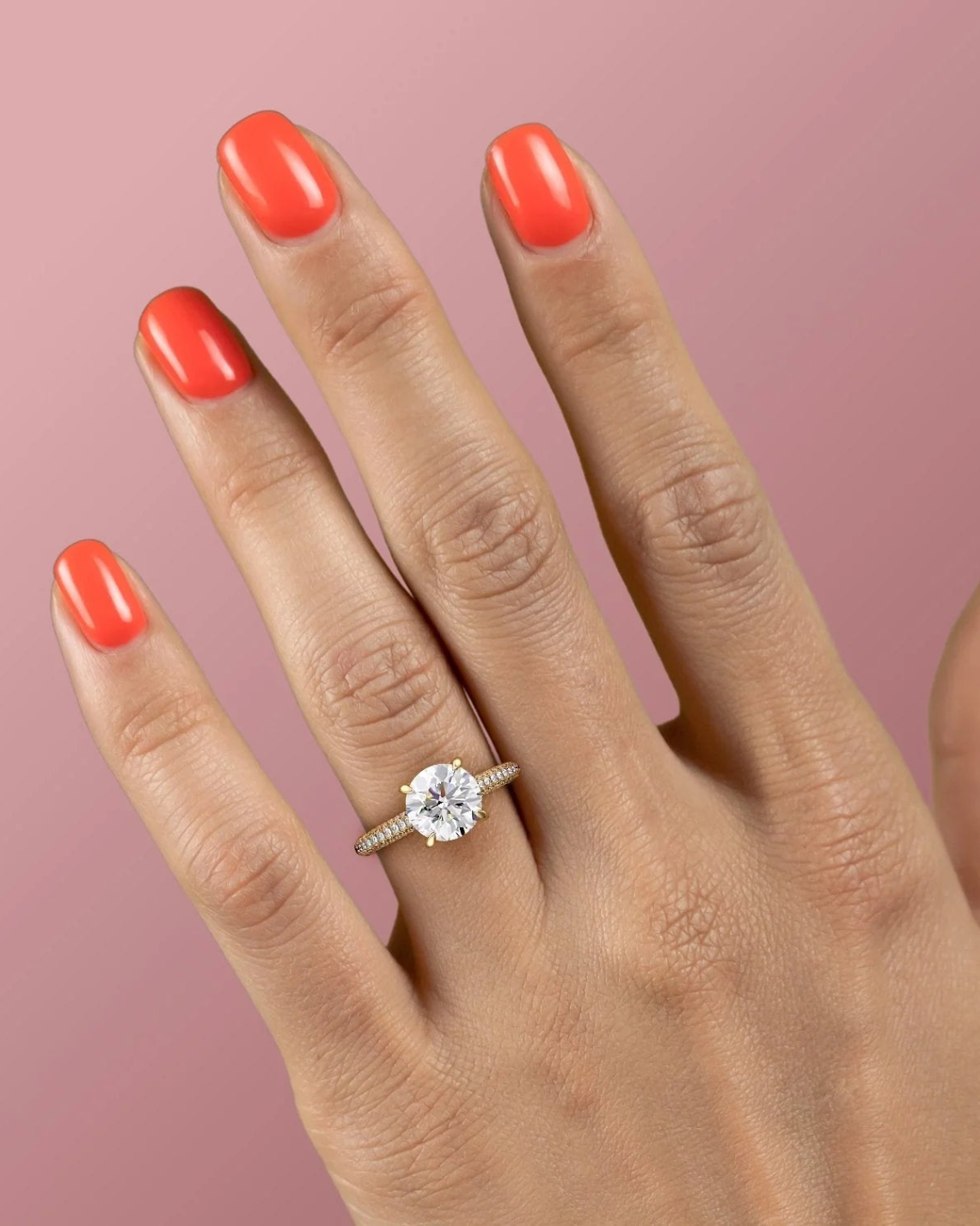 1.50 - 3.50  CT Round Cut CVD Diamond Hidden Halo & Pave Engagement Ring