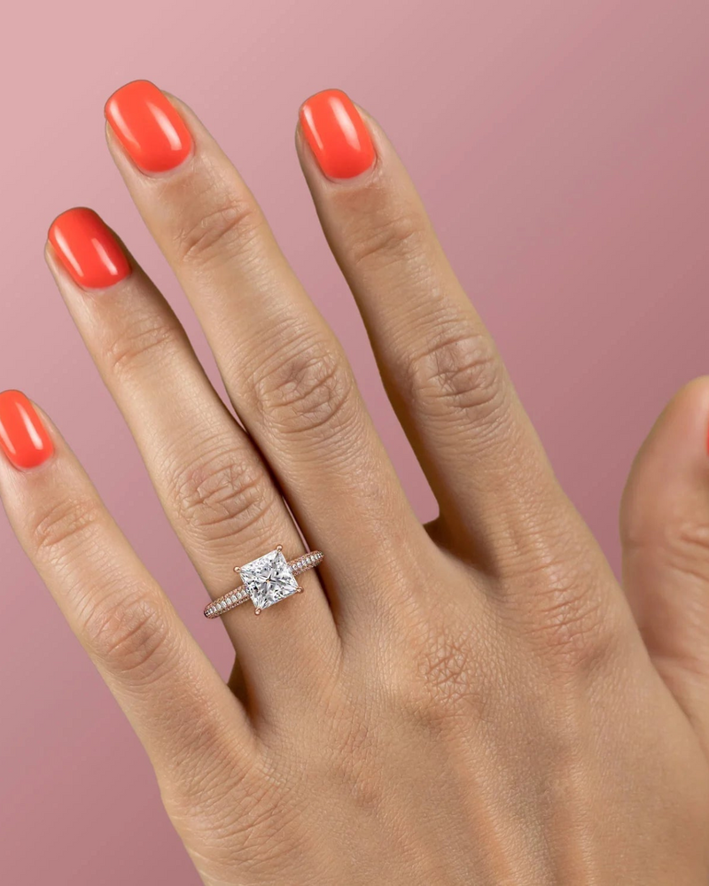 2.0 - 4.0  CT Princess Cut CVD Diamond Hidden Halo & Pave Engagement Ring