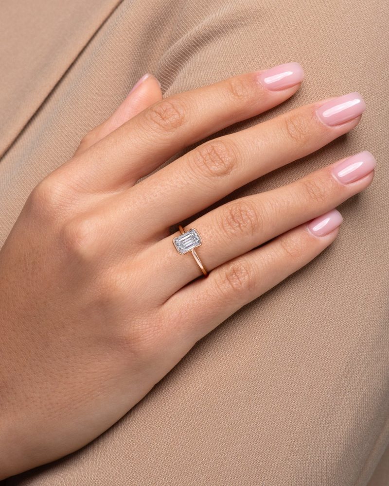 2.0 - 4.0 CT Emerald Cut CVD Diamond Half Bezel Solitaire Engagement Ring