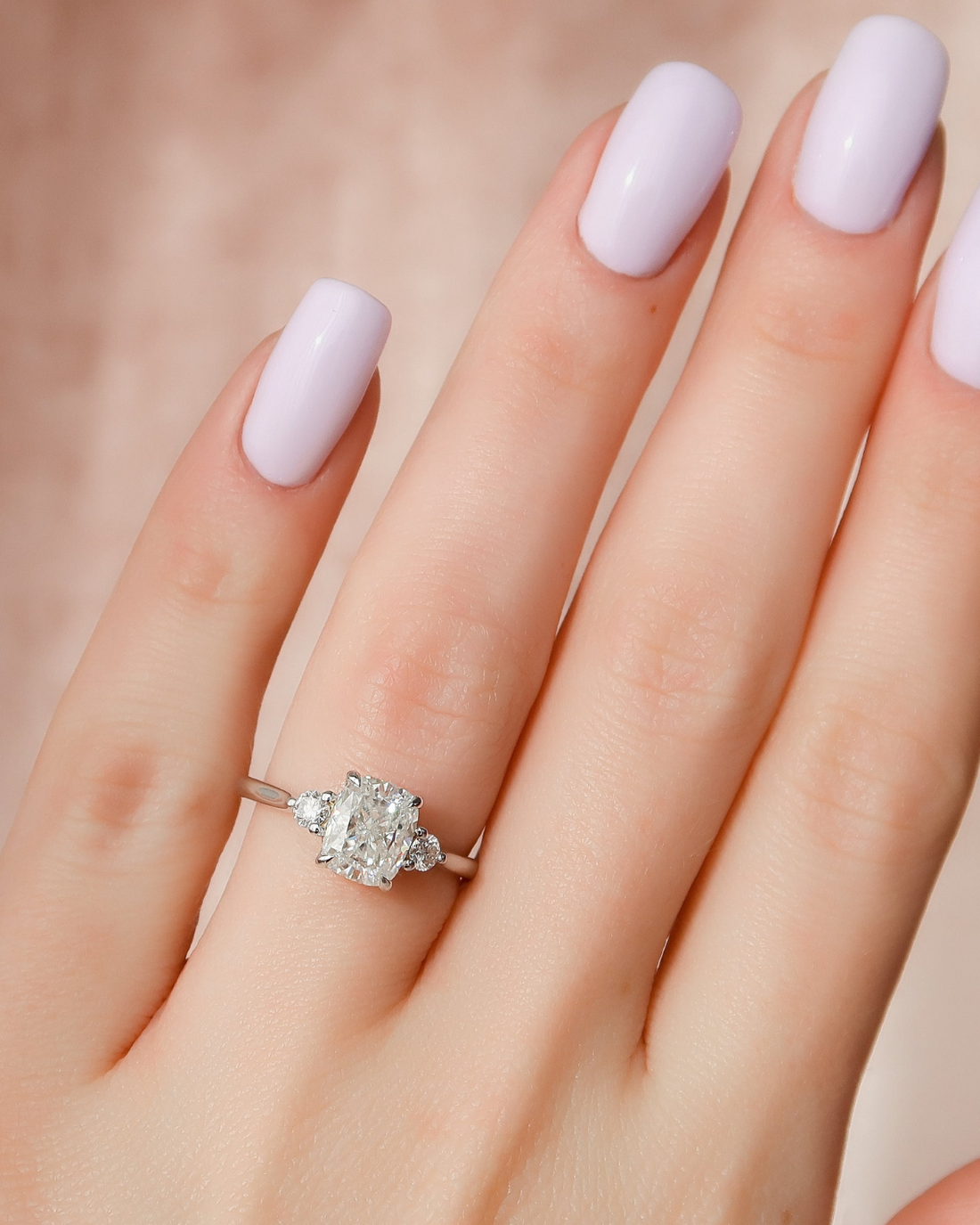 2.0 - 4.0 CT Elongated Cushion Cut CVD Diamond Three Stone Style Engagement Ring