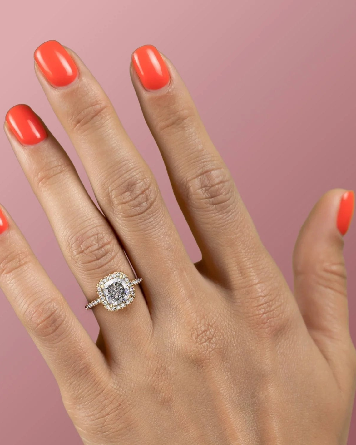 2.0 - 4.0 CT Cushion Cut CVD Diamond Halo & Split Shank Engagement Ring