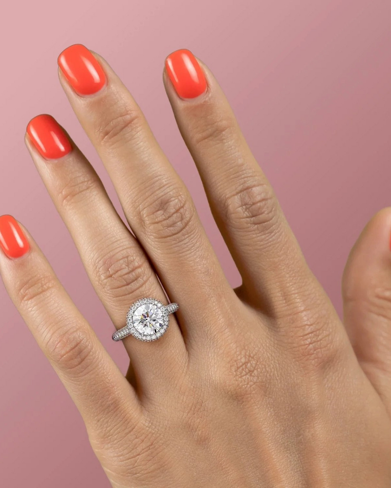 2.0 - 4.0 CT Round Cut CVD Diamond Halo & Pave Engagement Ring