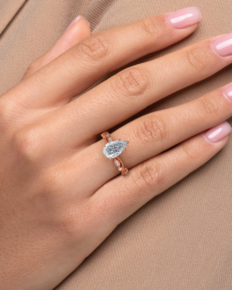 1.0 - 3.0 CT Pear Cut CVD Diamond Vintage Engagement Ring