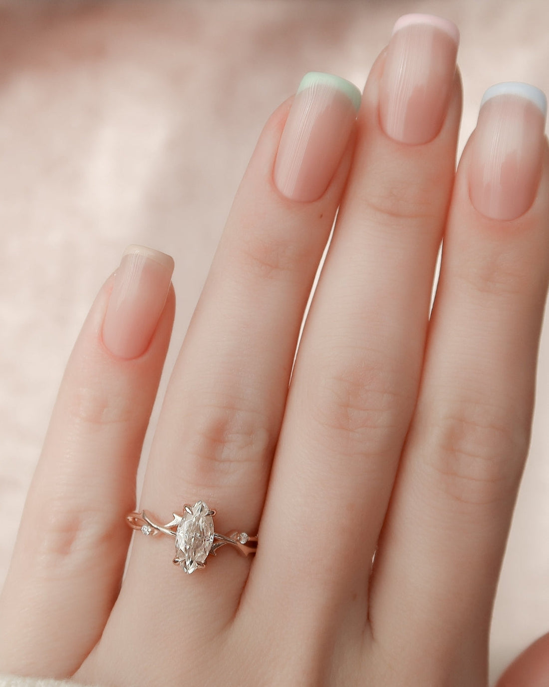 2.0 - 4.0 CT Marquise Cut CVD Diamond twig Engagement Ring