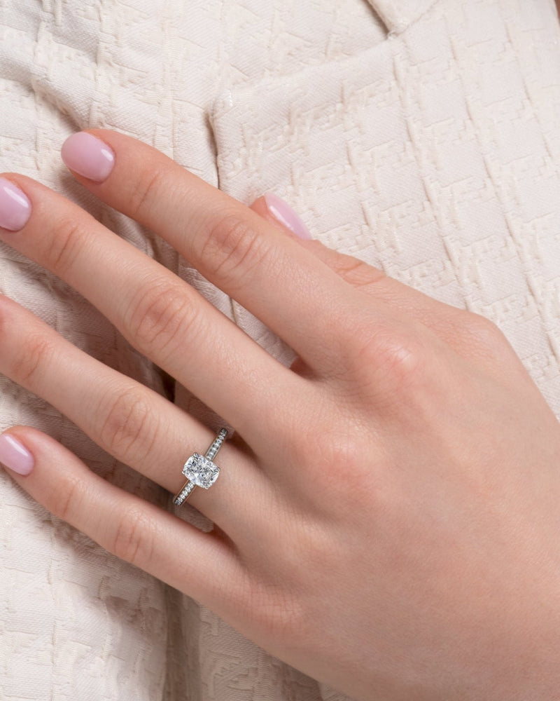 2.0 - 4.0 CT Elongated Cushion Cut CVD Diamond Hidden Halo & Pave Style Engagement Ring