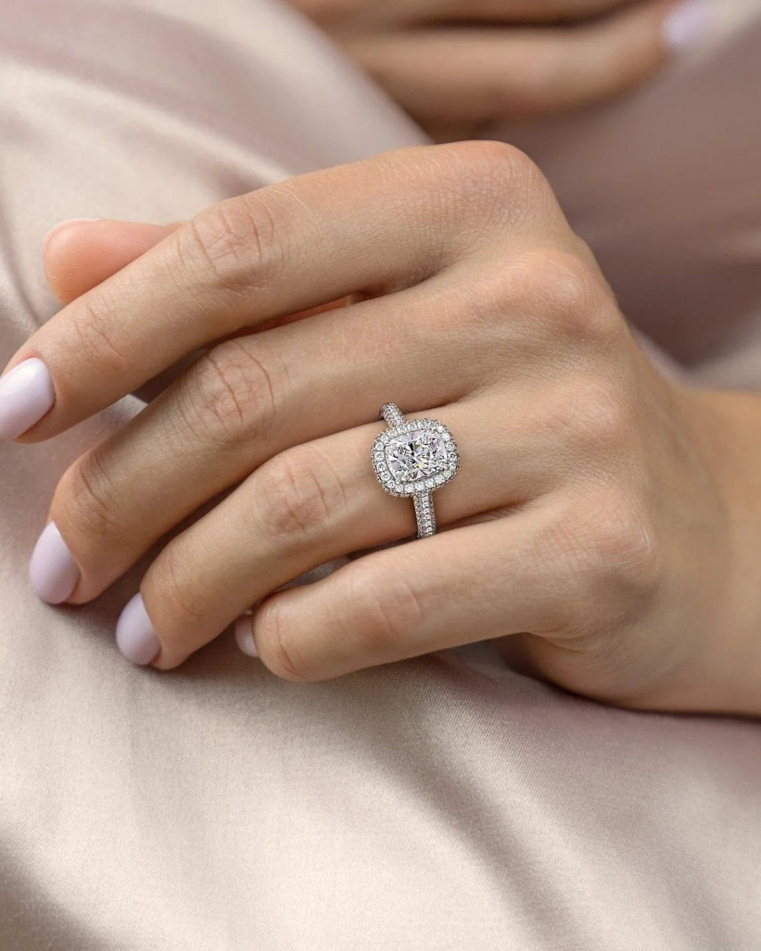 2.0 - 4.0 CT Elongated Cushion Cut CVD Diamond Halo & Pave Engagement Ring