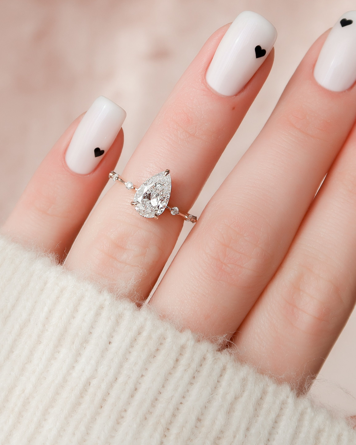 1.0 - 3.0 CT Pear Cut CVD Diamond Hidden Halo & Dainty Pave Engagement Ring