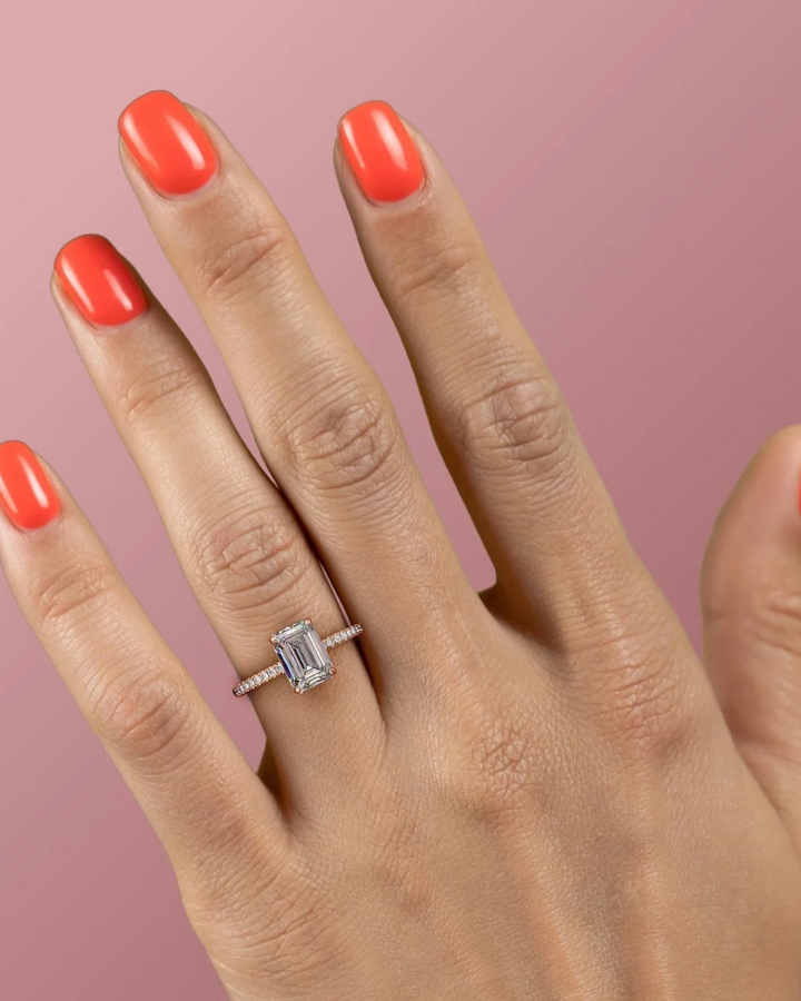 1.50 - 3.50 CT Emerald Cut CVD Diamond Hidden Halo & Pave Engagement Ring