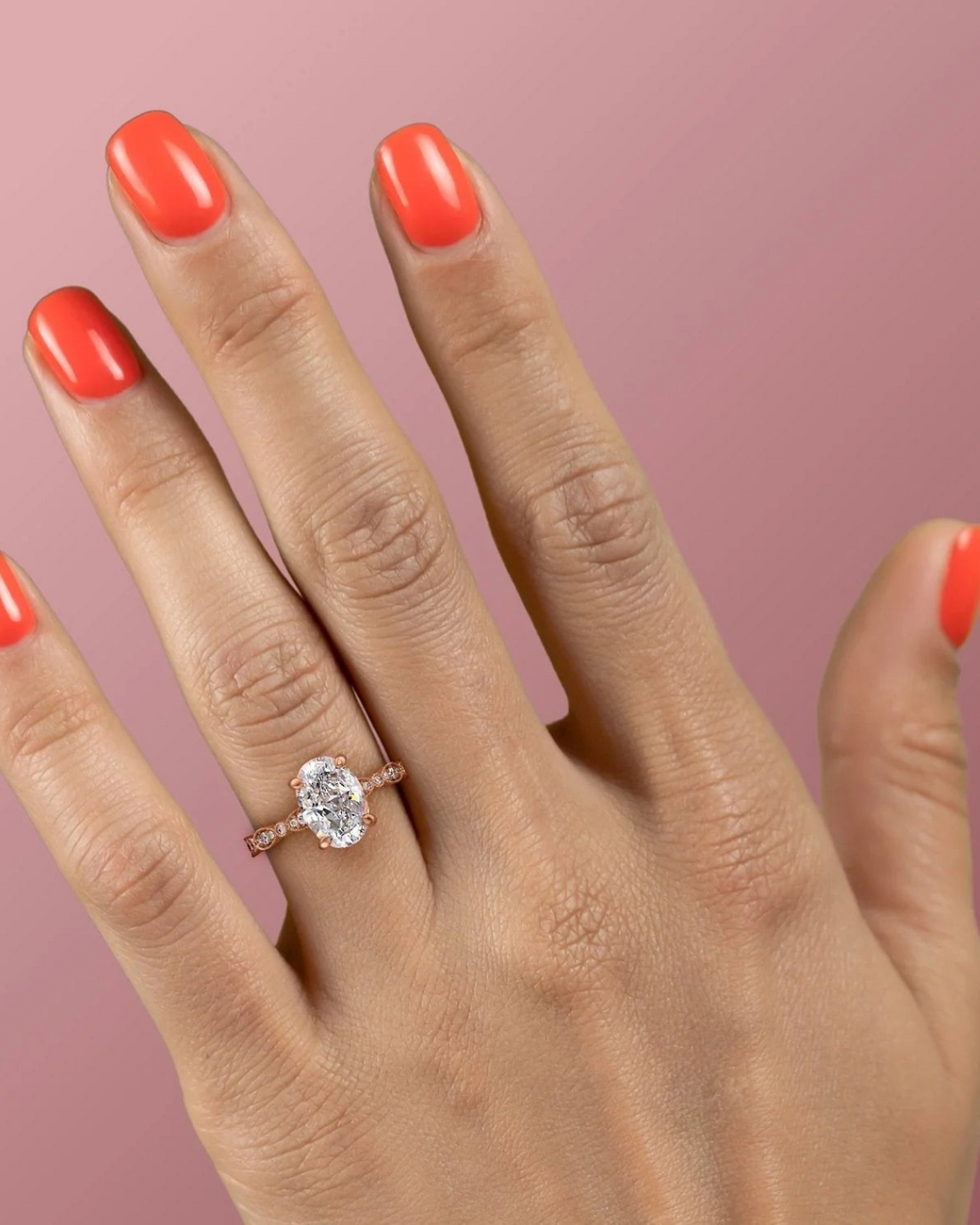 2.0 -4.0 CT Oval Cut CVD Diamond Pave Engagement Ring