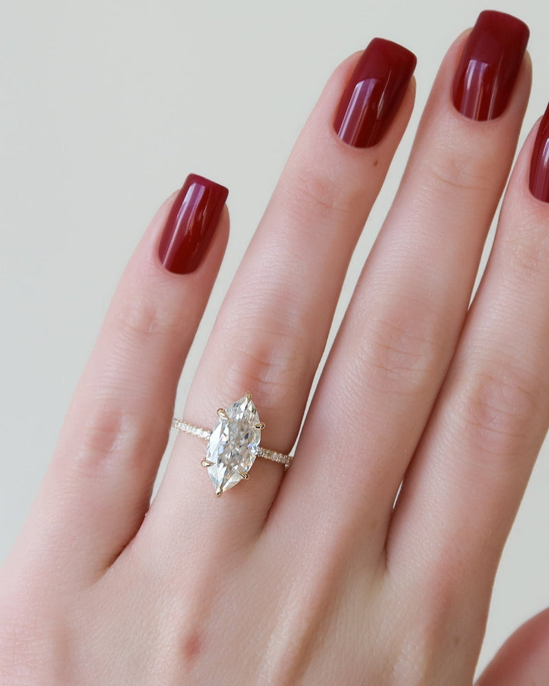 2.0 - 4.0 CT Marquise shaped CVD Diamond Hidden Halo & Pave Style Engagement Ring