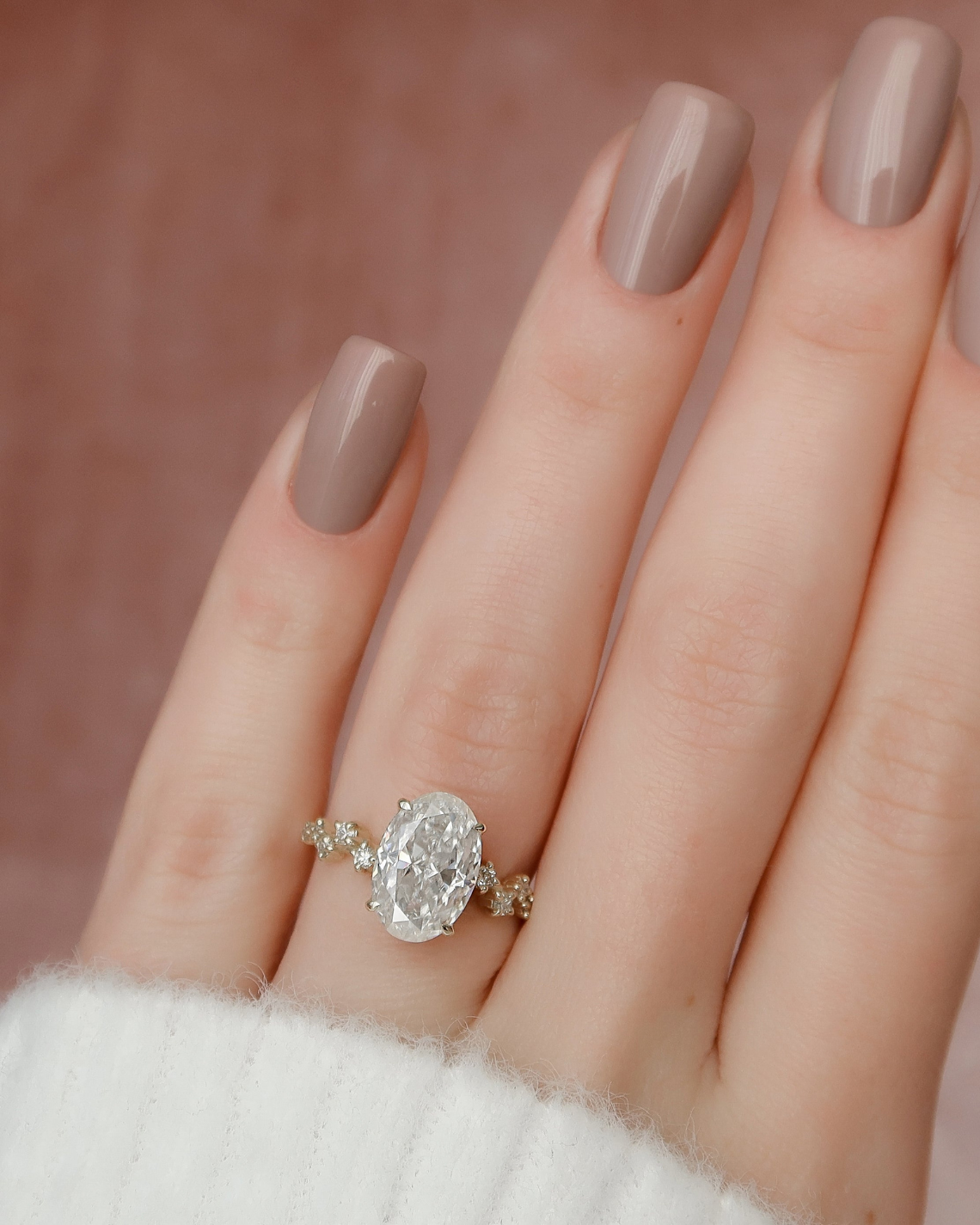 2.0 -4.0 CT Oval Cut CVD Diamond Hidden Halo & Pave Engagement Ring