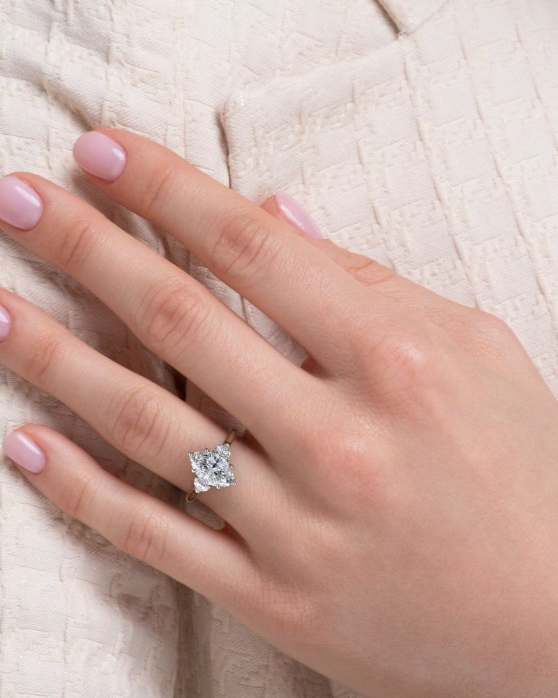 2.0 - 4.0 CT Marquise shaped CVD Diamond Three Strone Style Engagement Ring