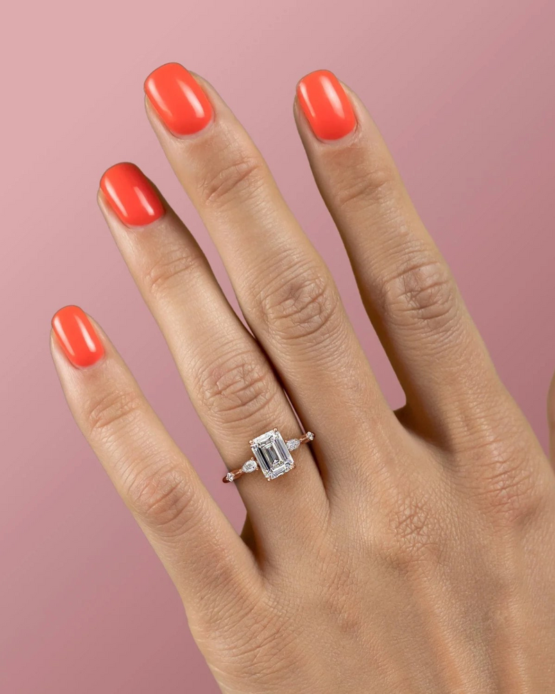 1.0 - 3.0 CT Emerald Cut CVD Diamond Five Stone Engagement Ring