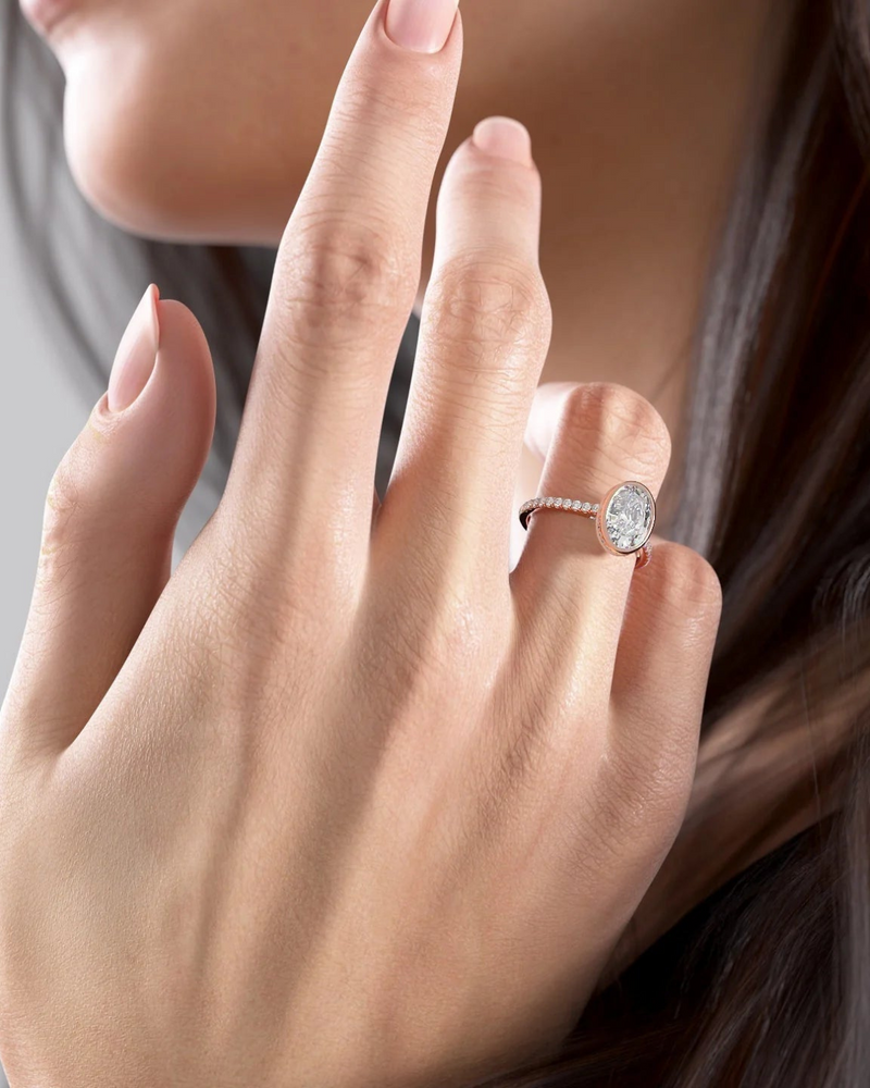 2.0 - 4.0 CT Oval Cut CVD Diamond Bezel & Pave Engagement Ring