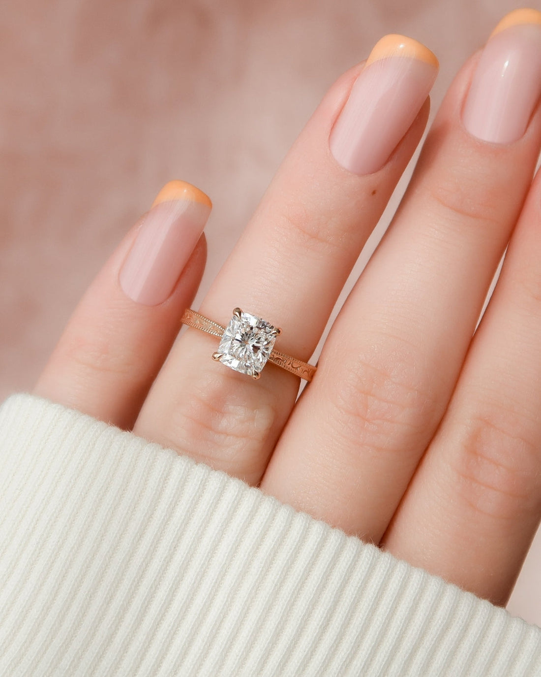 2.0 - 4.0 CT Elongated Cushion Cut CVD Diamond Vintage Pave Style Engagement Ring