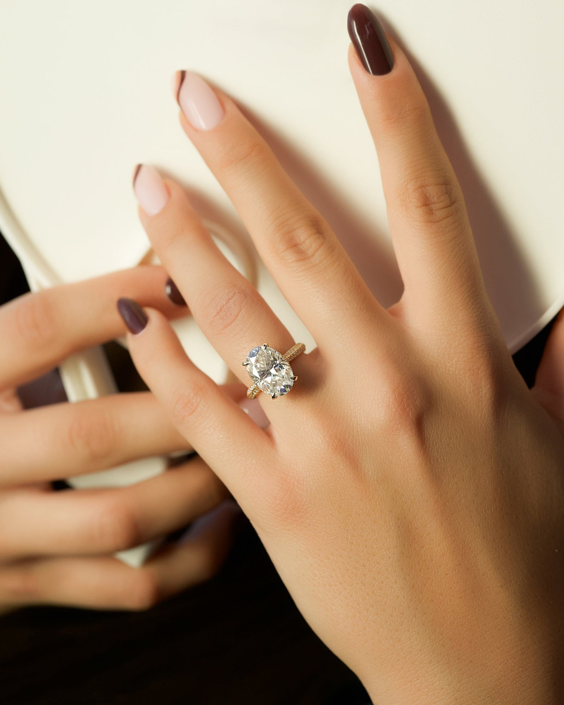 2.0 - 4.0 CT Oval Cut CVD Diamond Hidden Halo & Pave Engagement Ring