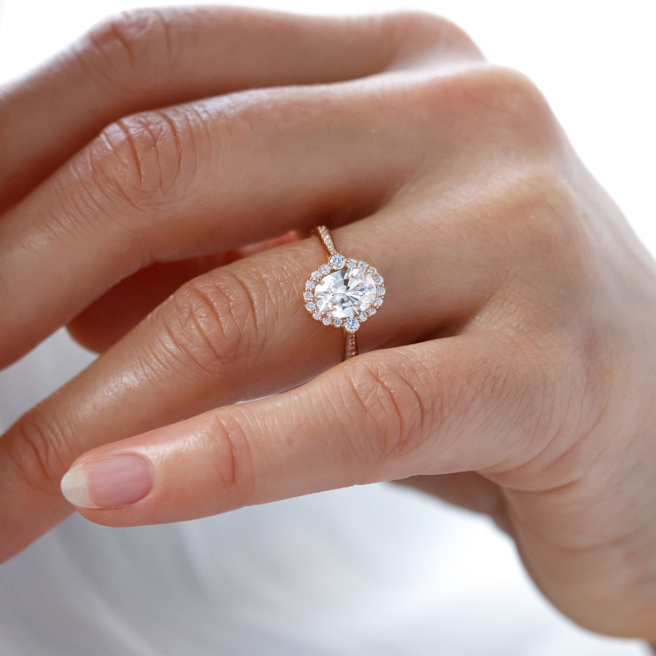 1.33CT Oval Cut Halo Moissanite Engagement Ring