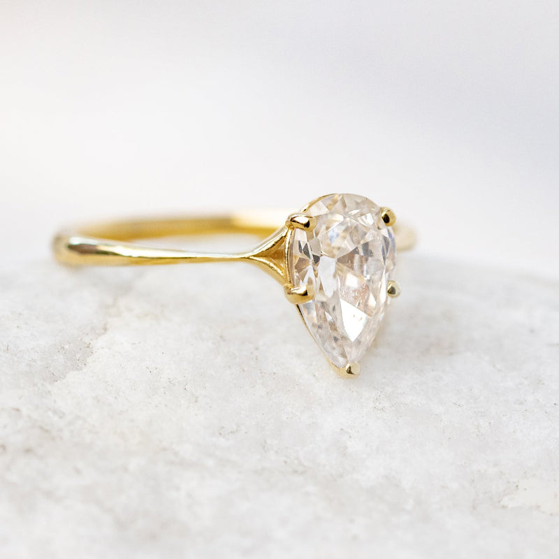 1.33CT Pear Cut Moissanite Engagement Ring in 18K Yellow Gold