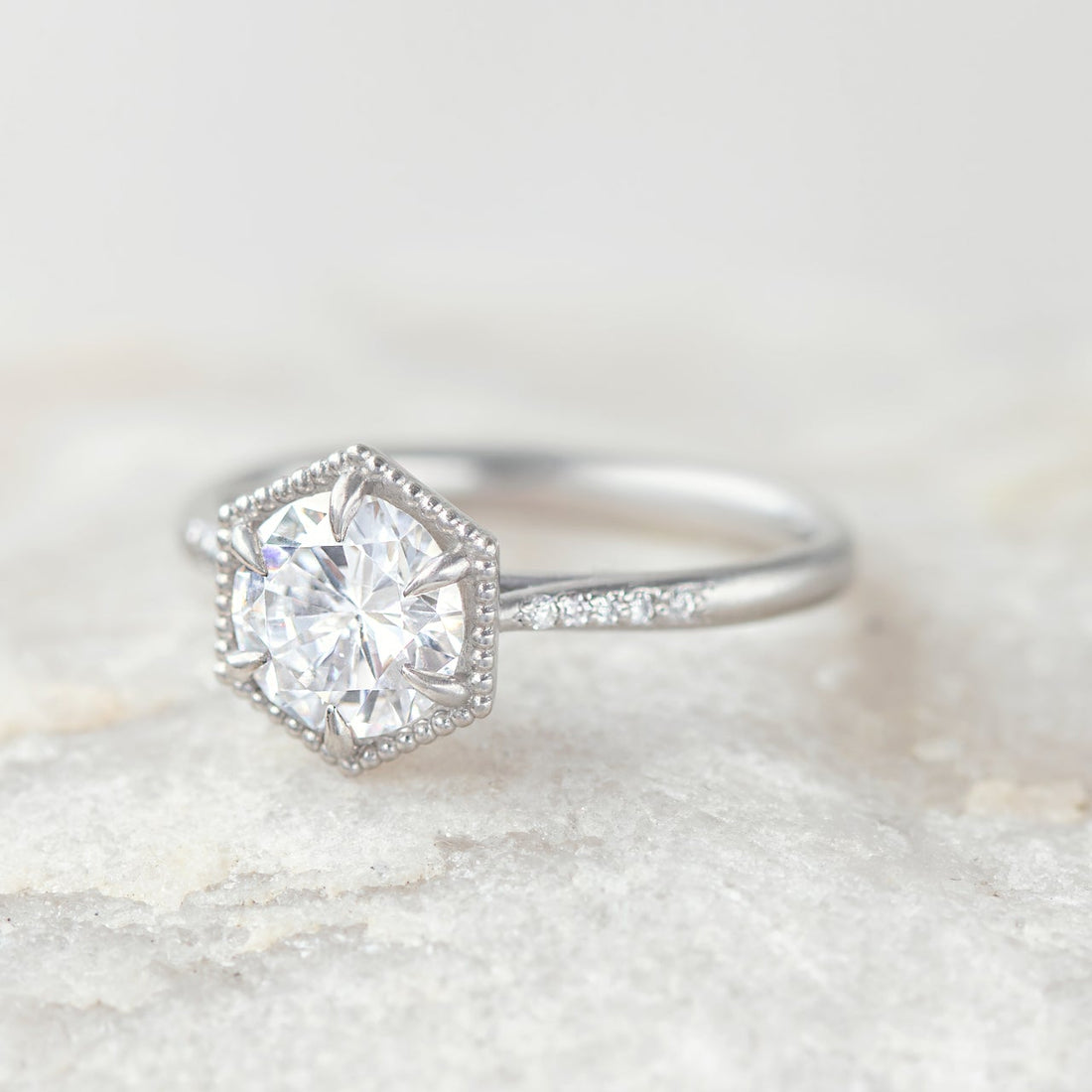 1.20CT Round Cut Hexagon Style Moissanite Solitaire Engagement Ring
