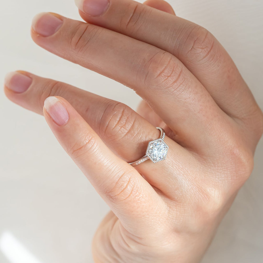 1.20CT Round Cut Hexagon Style Moissanite Solitaire Engagement Ring
