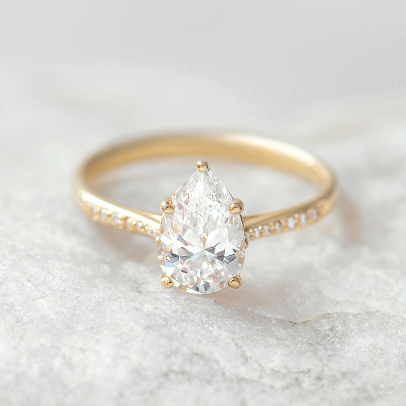 1.33CT Pear Cut Pave Set Moissanite Engagement Ring