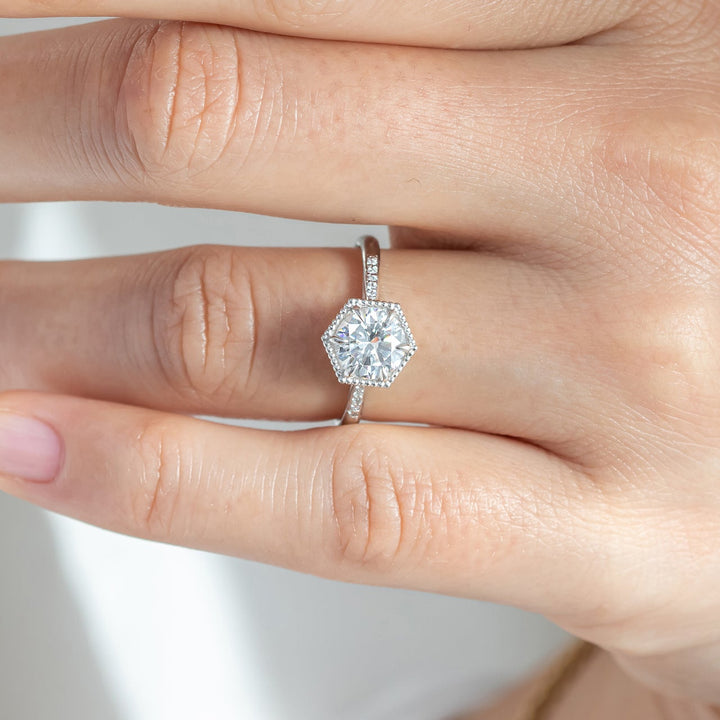 1.20CT Round Cut Hexagon Style Moissanite Solitaire Engagement Ring