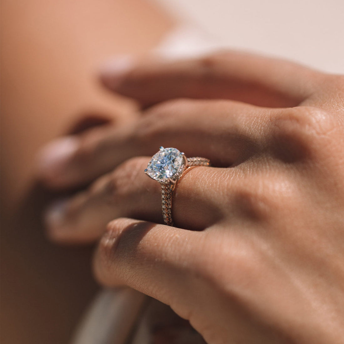 2.30ct Round Moissanite Solitaire Pave Setting Engagement Ring