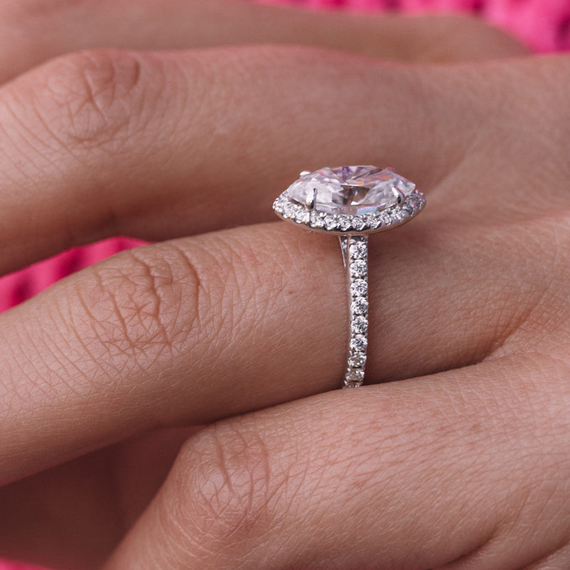 1.60CT Marquise Cut Moissanite Halo Engagement Ring in 14K White Gold
