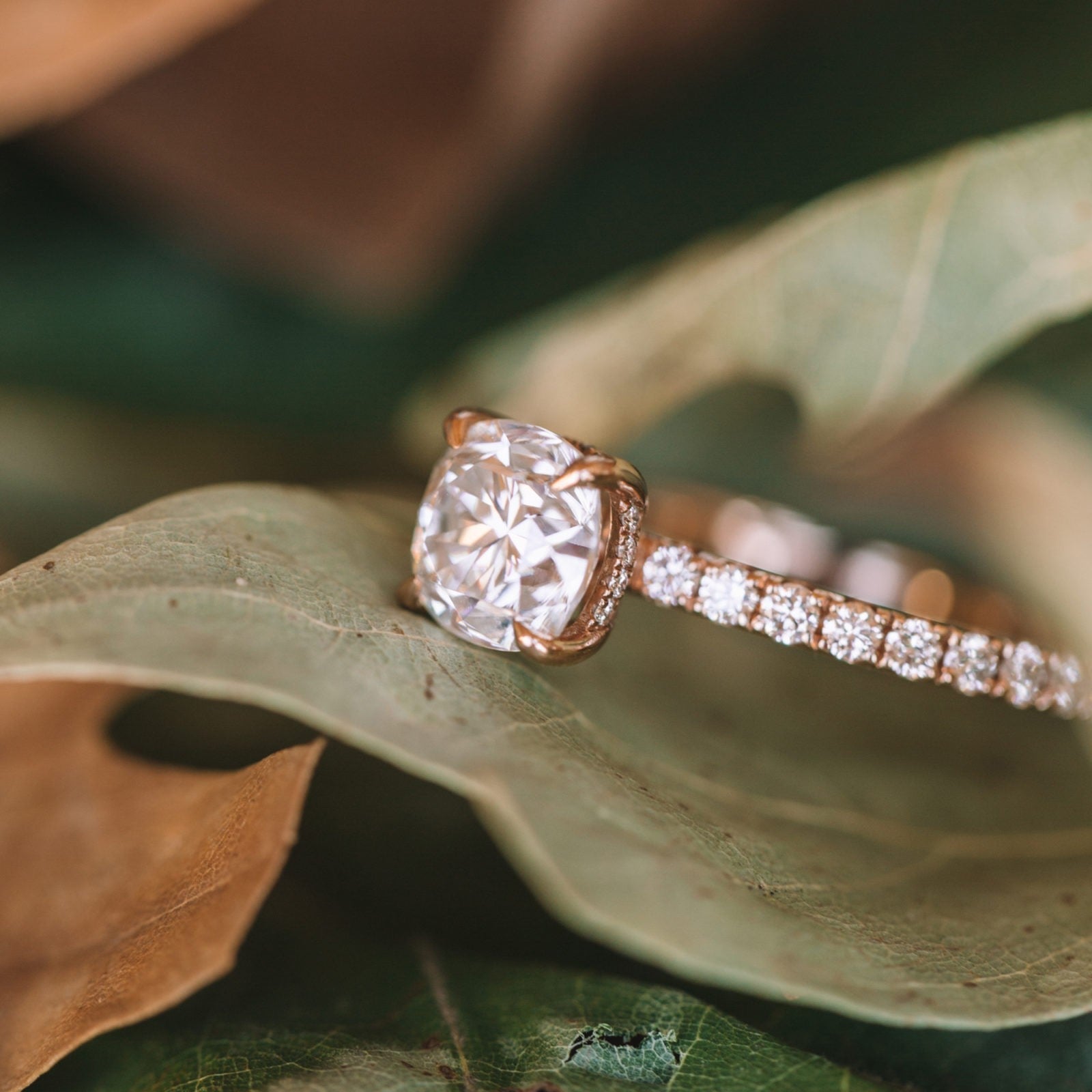 1.50ct Square Cushion Cut Moissanite Hidden Halo Engagement Ring