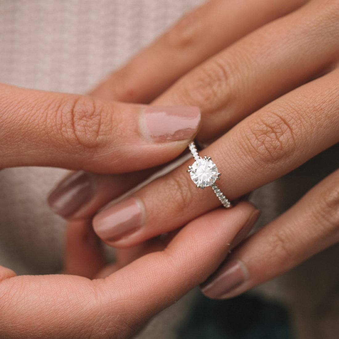 1.25ct Round Cut Hidden Halo Moissanite Diamond Engagement Ring
