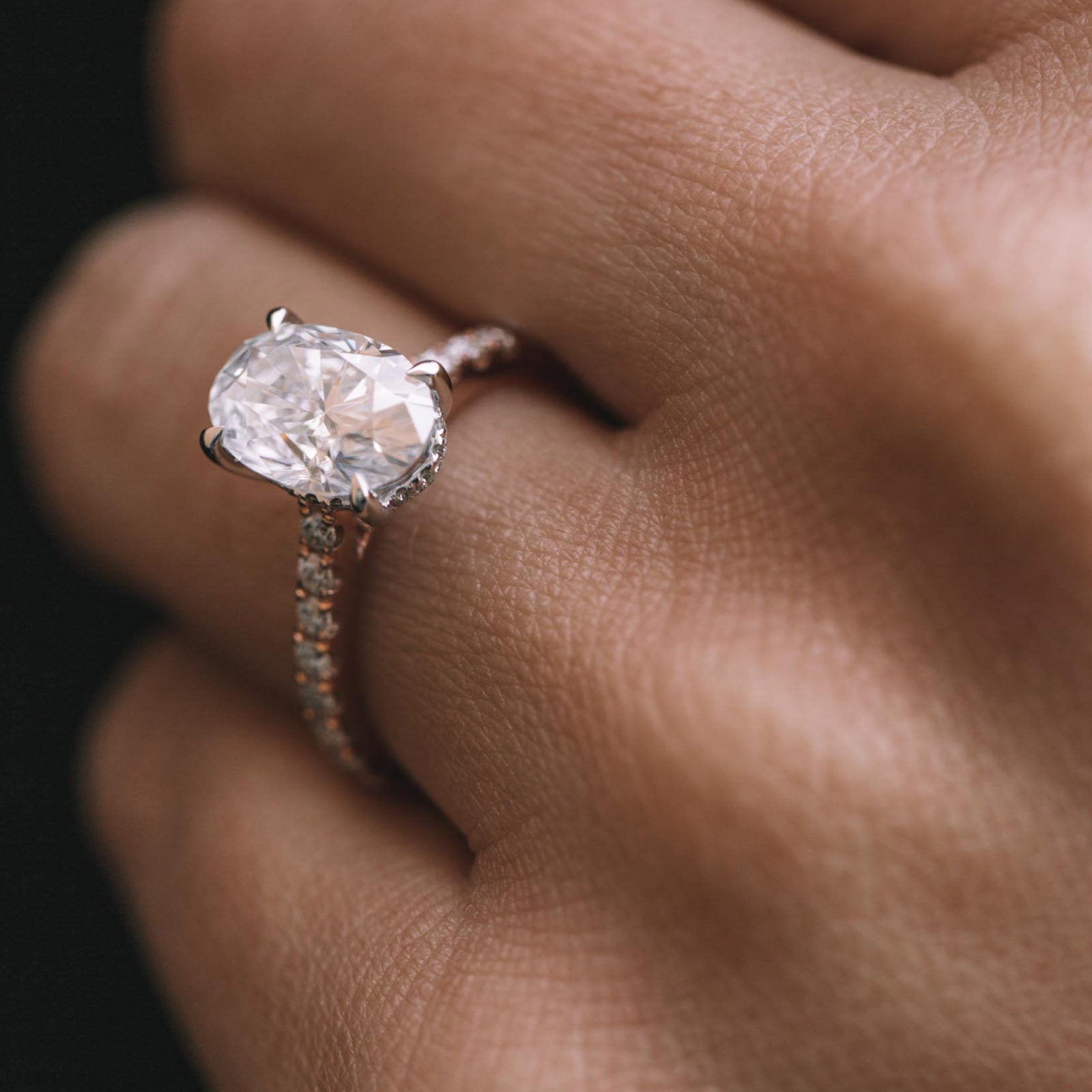 2.05CT Oval Cut Moissanite Hidden Halo Pave Setting Engagement Ring