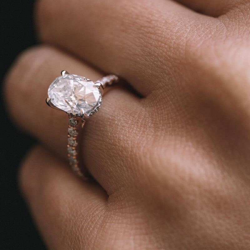 2.05CT Oval Cut Moissanite Hidden Halo Pave Setting Engagement Ring