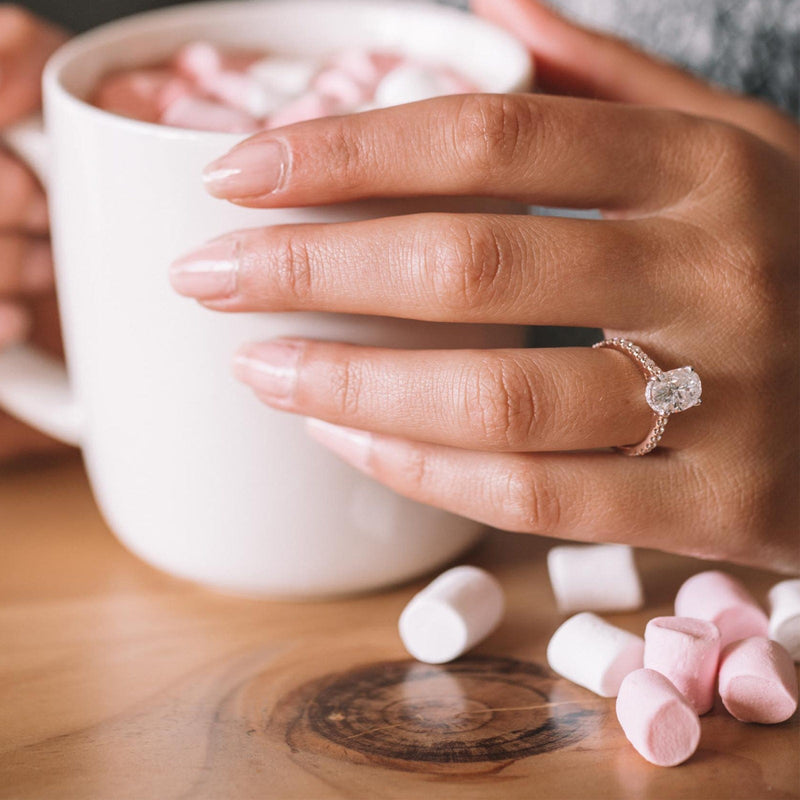 2.05CT Oval Cut Moissanite Hidden Halo Pave Setting Engagement Ring