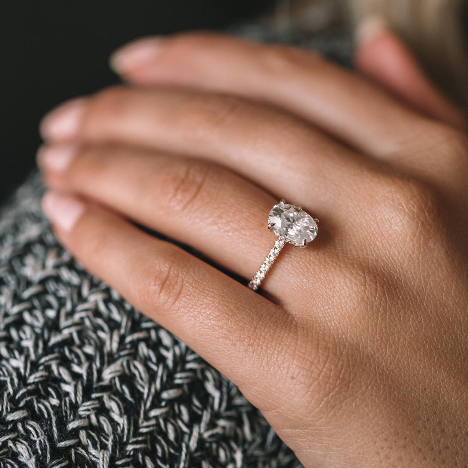 2.05CT Oval Cut Moissanite Hidden Halo Pave Setting Engagement Ring