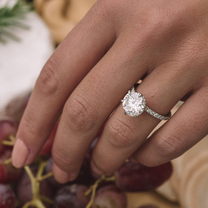 3.20ct Round Moissanite Hidden Halo Pave Setting Engagement Ring