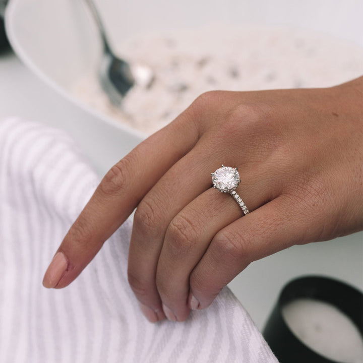 3.20ct Round Moissanite Hidden Halo Pave Setting Engagement Ring