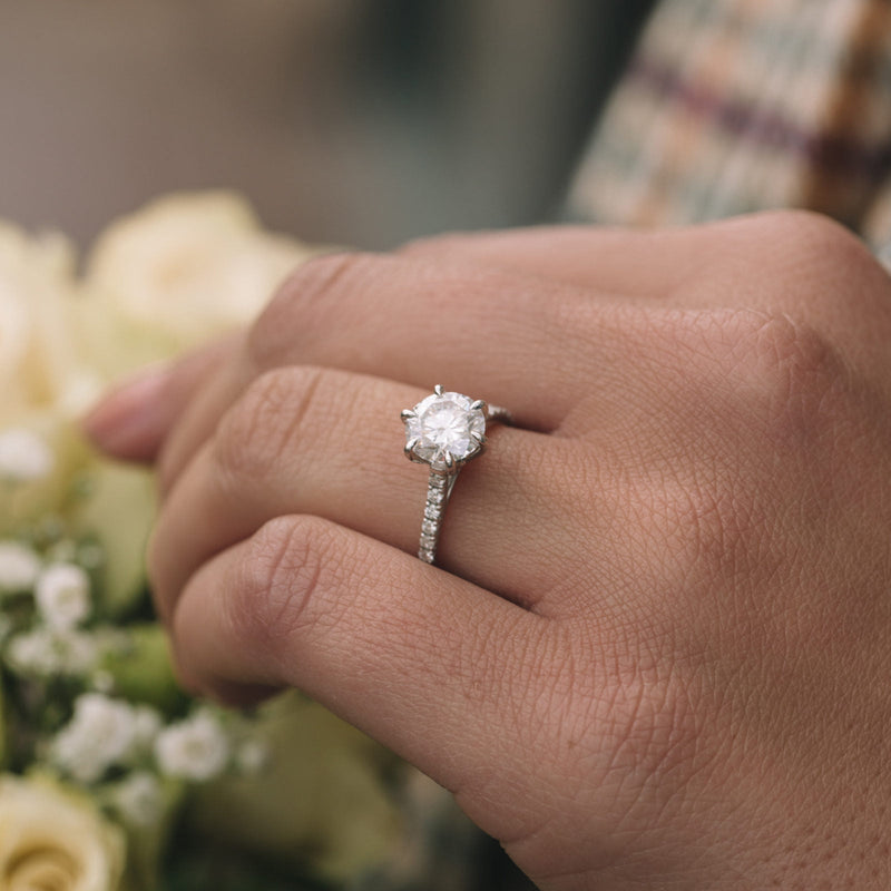 1.35CT Round Cut 6 Prong Solitaire Moissanite Engagement Ring