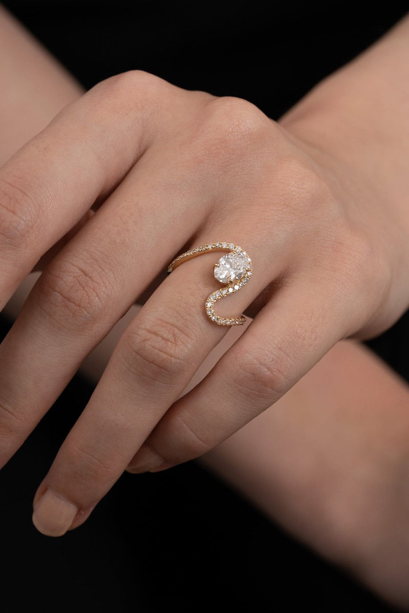 1.0CT-2.0CT Oval Cut Unique Wave Diamond Engagement Ring