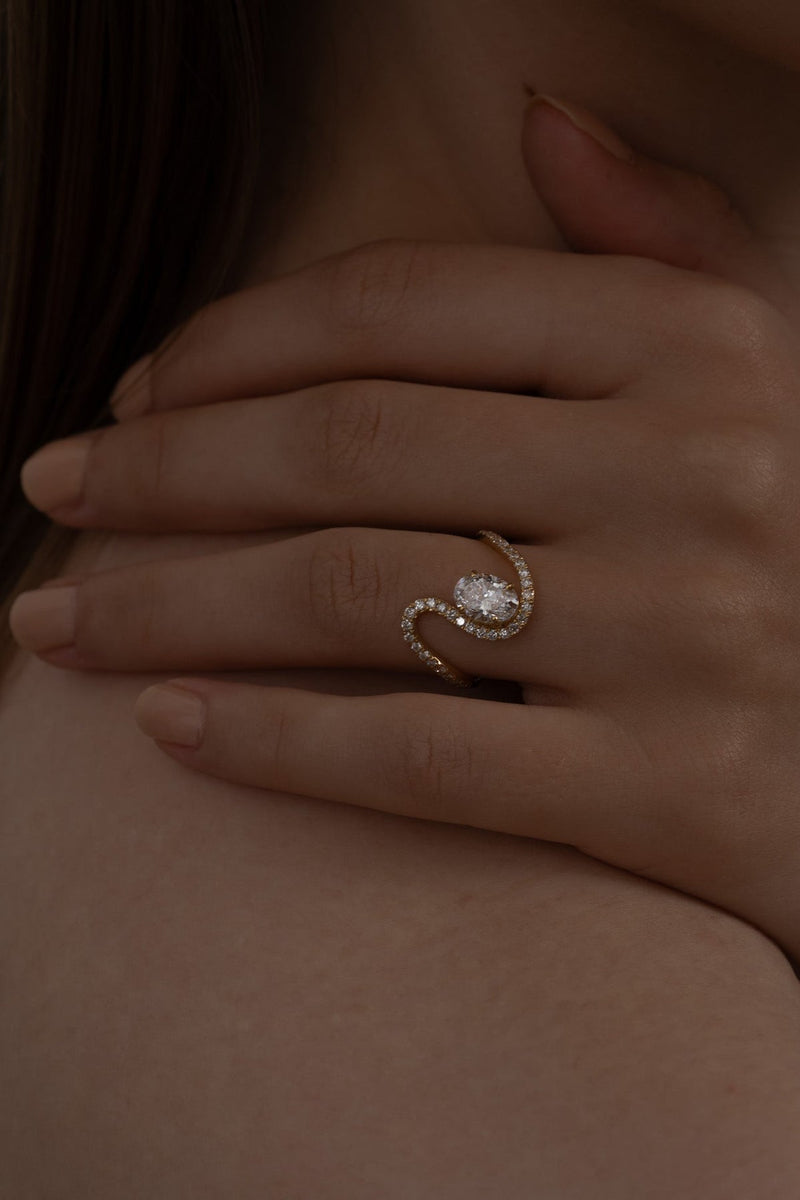 1.0CT-2.0CT Oval Cut Unique Wave Diamond Engagement Ring