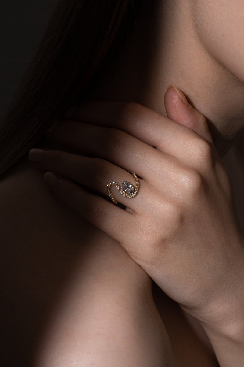 1.0CT-2.0CT Oval Cut Unique Wave Diamond Engagement Ring