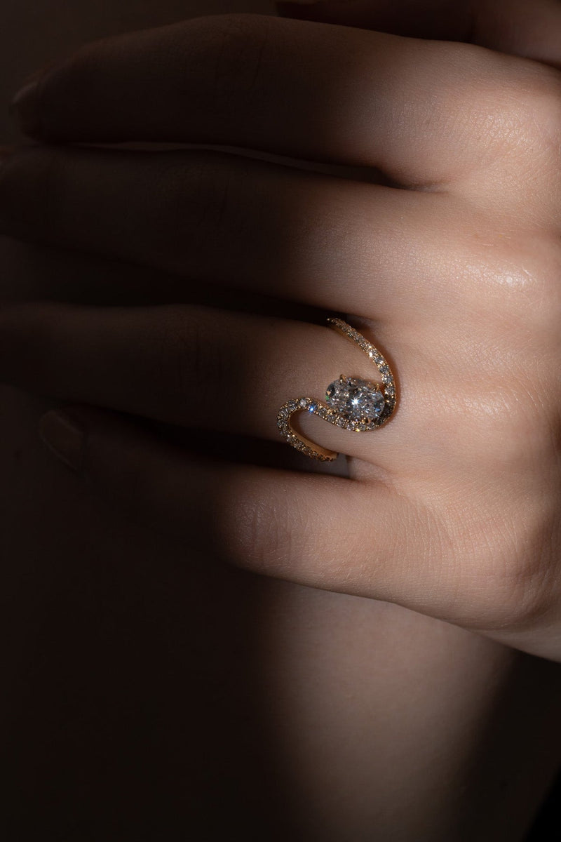 1.0CT-2.0CT Oval Cut Unique Wave Diamond Engagement Ring
