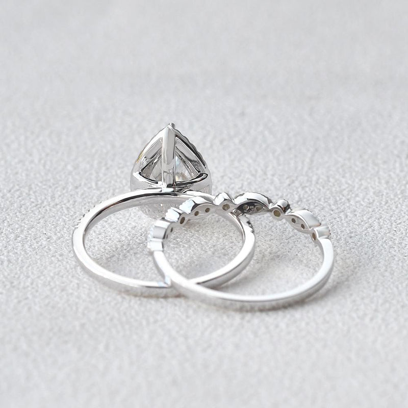 1.80CT Pear Cut Moissanite Halo Bridal Ring Set
