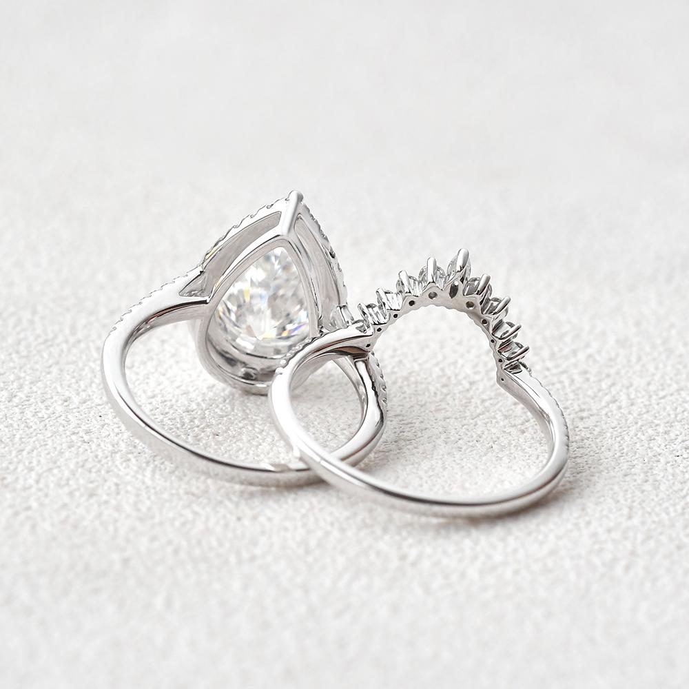 3.44CT Pear Cut Moissanite Halo Bridal Ring Set