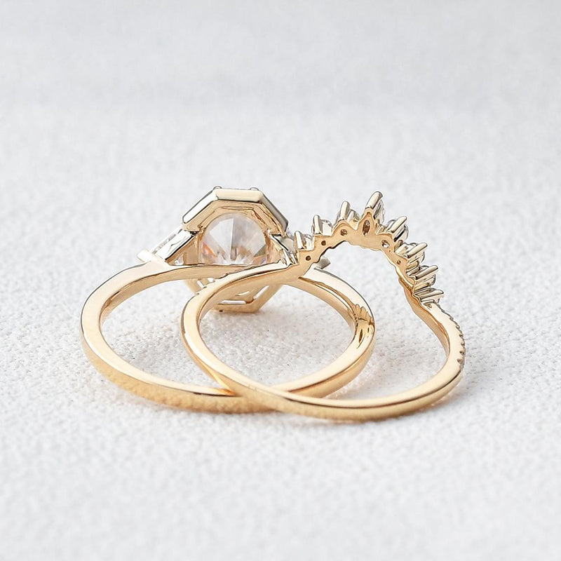 1.21CT Oval Moissanite 3 Stones Bridal Ring Set