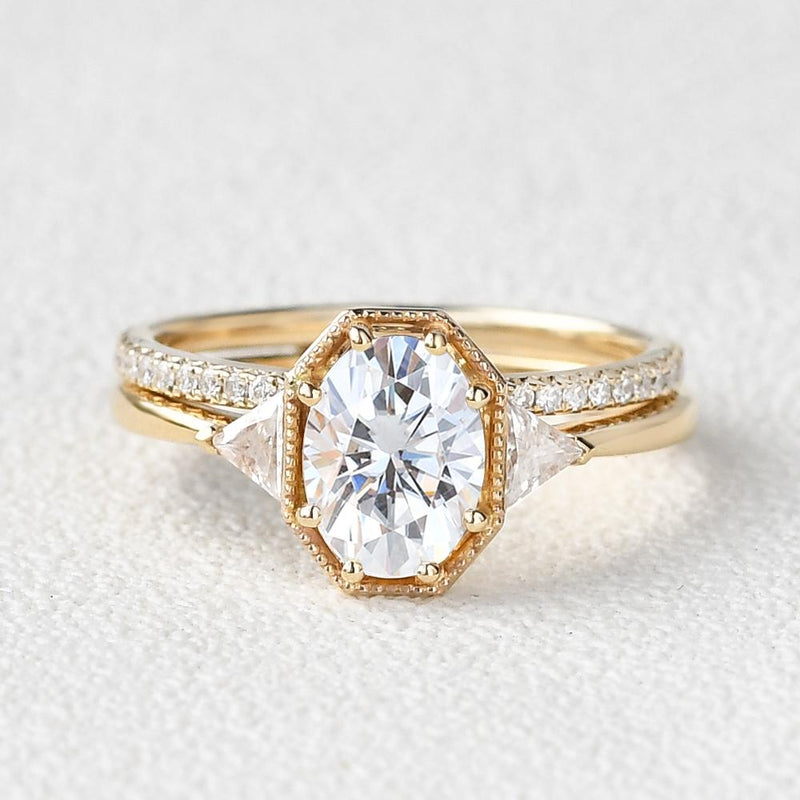 2.54CT Oval Cut Moissanite 3 Stones Bridal Ring Set