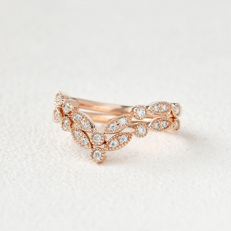 0.40CTW Round Brilliant Curved Vintage Style Set of 2 Wedding Band