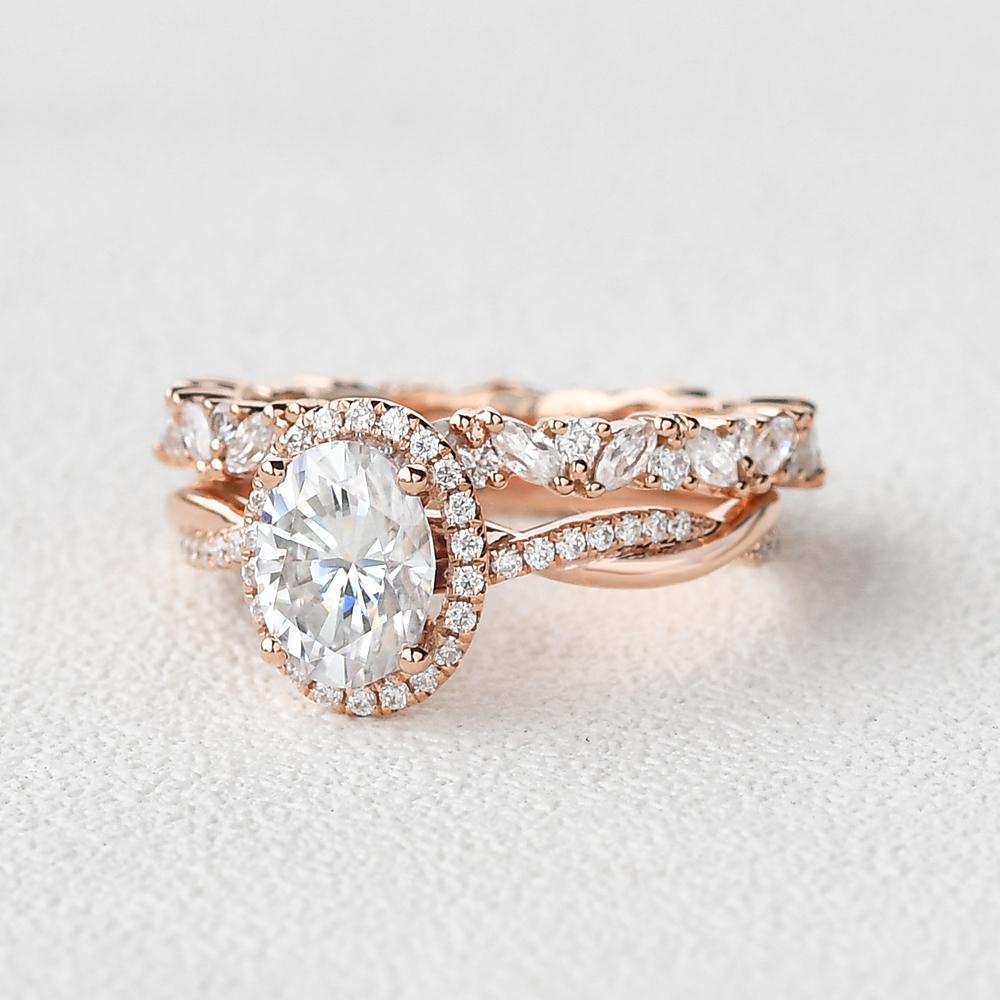 1.86CT Oval Cut Moissanite Halo Bridal Ring Set