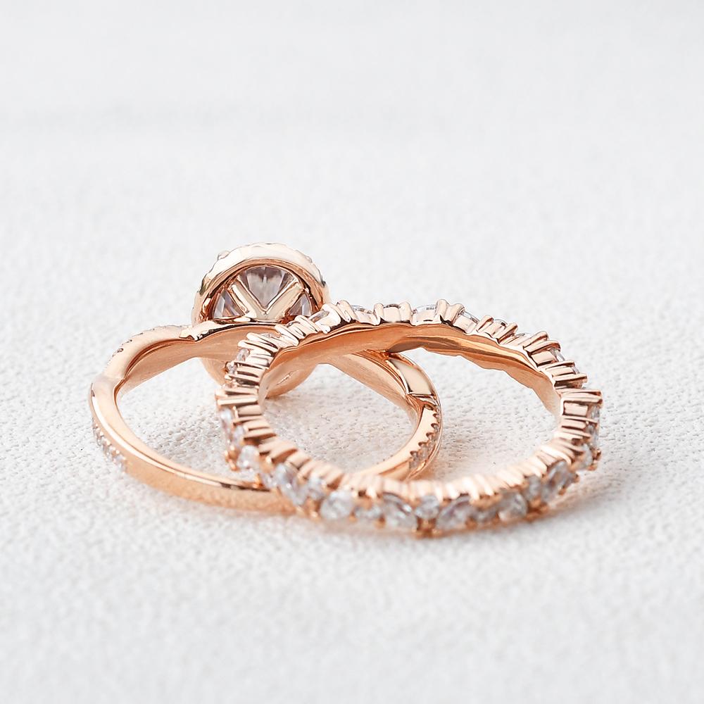 1.86CT Oval Cut Moissanite Halo Bridal Ring Set